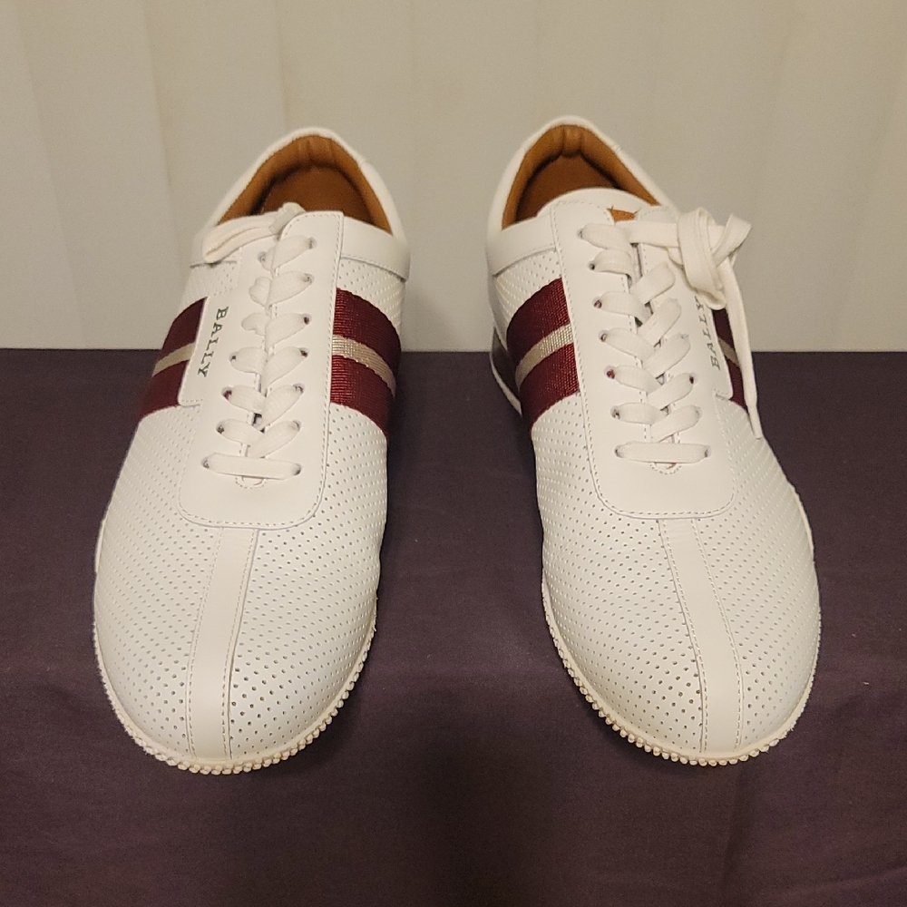 Bally Men's White and Maroon Sneakers